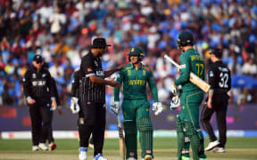 South Africa's Quinton de Kock after scoring a century against New Zealand at the 2023 Cricket World Cup in Pune.