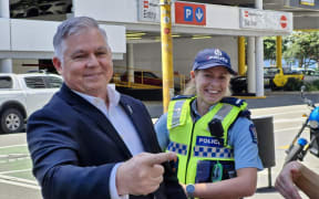 Police Minister Mark Mitchell goes on beat patrol with a team of four officers in Wellington's CBD.