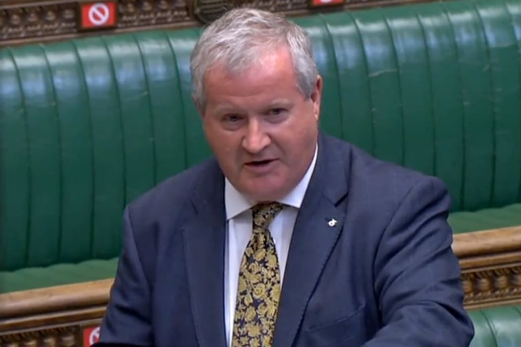 A video grab from footage broadcast by the UK Parliament's Parliamentary Recording Unit (PRU) shows Scottish National Party (SNP) Westminster leader Ian Blackford speaking during the debate