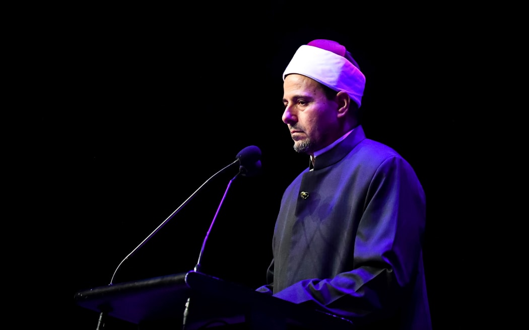 CHRISTCHURCH, NEW ZEALAND - March 13: Ko Tatou, Tatou We Are One, National Remembrance Service. Imam Gamal Fouda ofÂ Masjid An Nur. March 13, 2021 in Christchurch, New Zealand. (Photo by Mark Tantrum/ Department of Internal Affairs)
