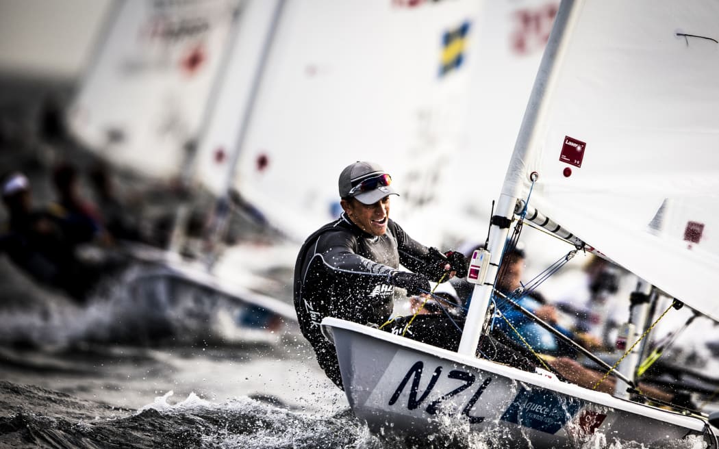 New Zealander Andy Maloney competes in a sailing test event in Brazil in August in preparation for the Rio Olympics.