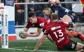 Will Jordan try. Highlanders v Crusaders. Super Rugby Aotearoa. Forsyth Barr Stadium, Saturday 4 July 2020. Â© Copyright image by Martin Hunter / www.photosport.nz