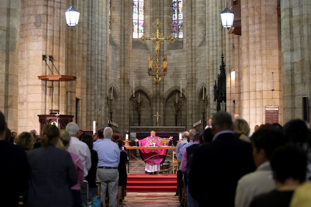 Archbishop Desmond Tutu says mass at St George' s Cathedral in Cape Town on Friday.
