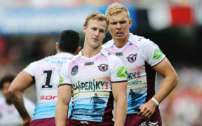 Manly five-eighth Daly Cherry-Evans reacts to a call.