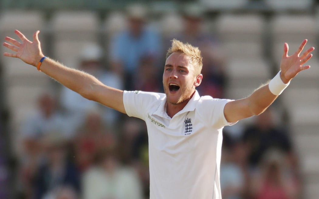 Stuart Broad appeals for a wicket.