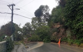 A rockfall in Laura Avenue in the Wellington suburb of Brooklyn which seems to have undermined a house.