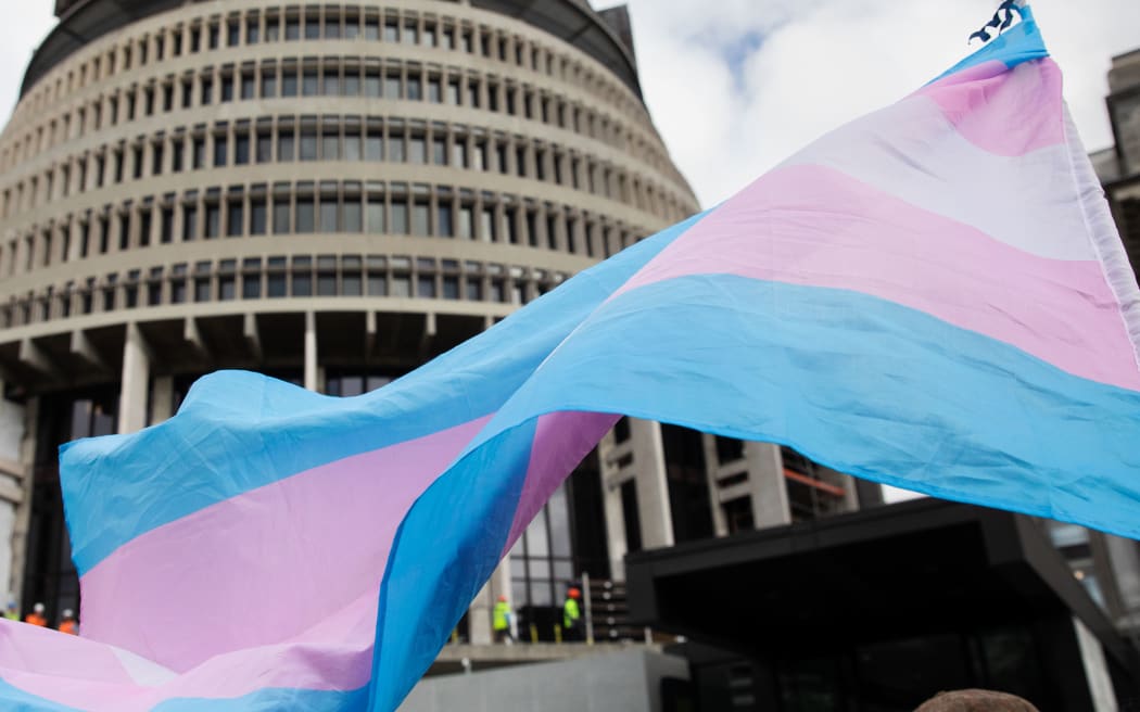 Protestors for and against trans-rights picket outside parliament