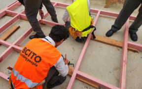 Year 13 students in a construction class at Wellington College.