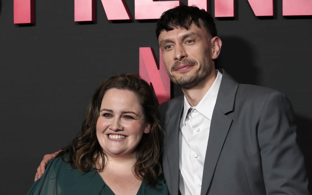 Richard Gadd, right, the star and creator of "Baby Reindeer," poses with cast member Jessica Gunning at a photo call for the Netflix miniseries at the Directors Guild of America, on 7 May, 2024, in Los Angeles.