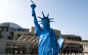 A "Liberty for Independence" statue place outside the Scottish parliament by a pro-independence campaigner.