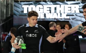 All Blacks Beauden Barrett heads out to warm up for the All Blacks v England.