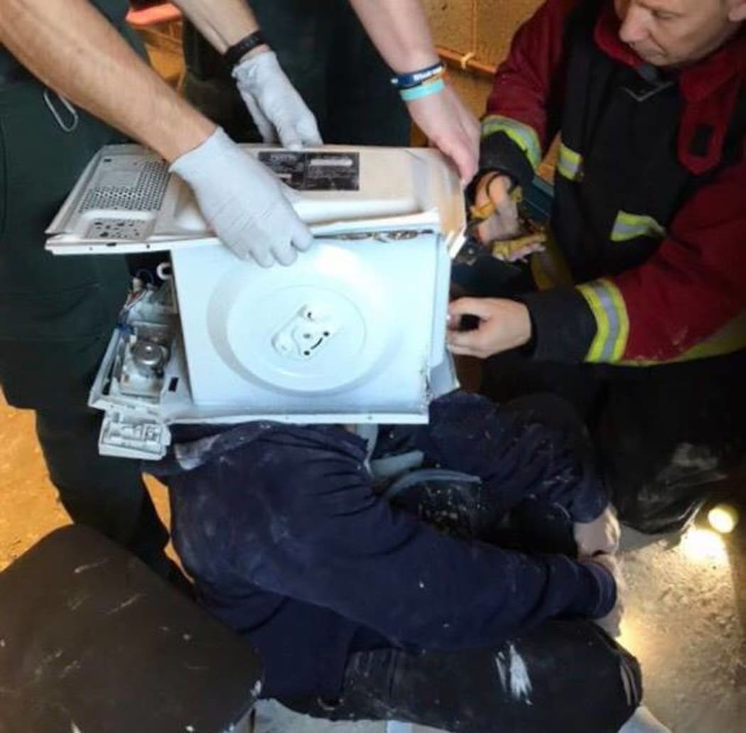 The man was trapped in the microwave for more than an hour.
