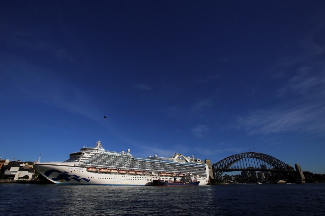 SYDNEY, AUSTRALIA - MARCH 19: The Ruby Princess cruise ship is seen docked at at the Overseas Passenger Terminal, days