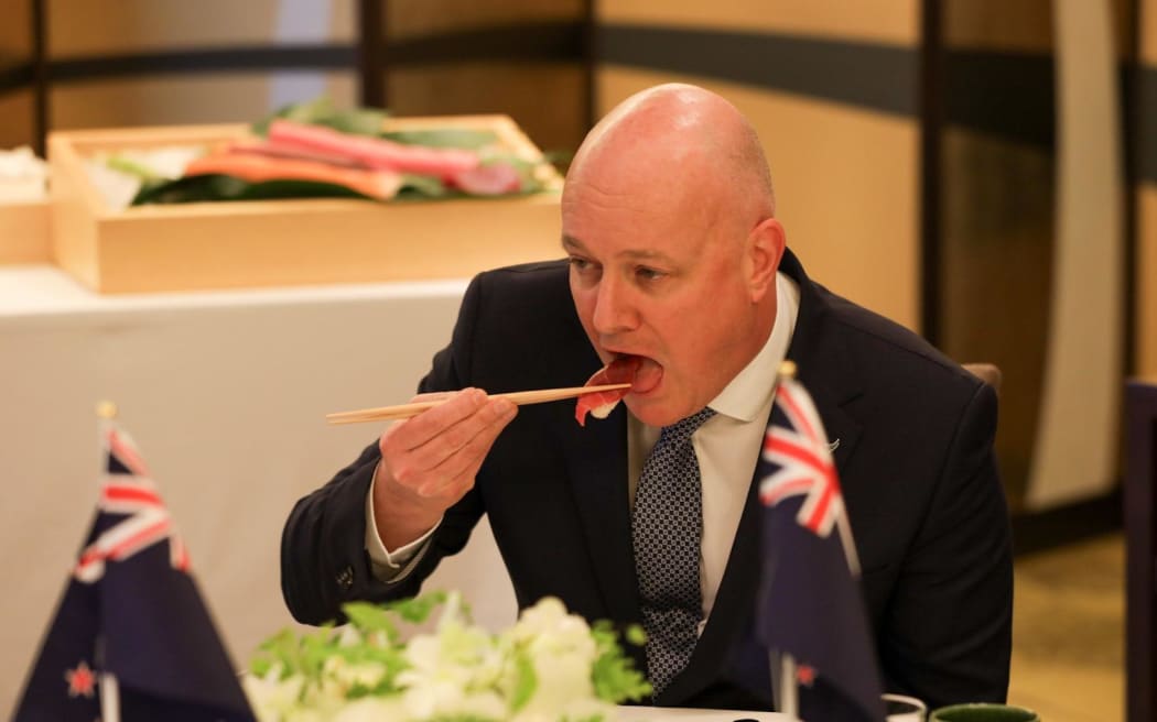 The Prime Minister has visited Japan and tried sushi made using NZ seafood