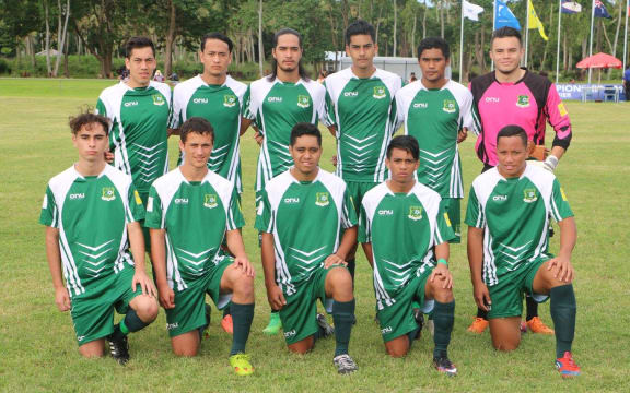 Bruce Akamoeau Bien (bottom left) played for the Cook Islands at the 2016 OFC Under 20 Championship Preliminary in Tonga.