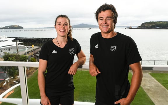 New Zealand sailors Erica Dawson and Micah Wilkinson.