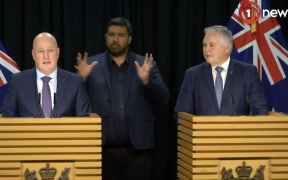 Prime Minister Christopher Luxon and Corrections Minister Mark Mitchell at a media conference on 6 May, 2024.