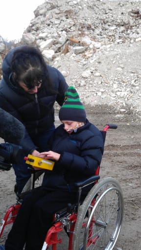 Jayden test-drives the button he will push...