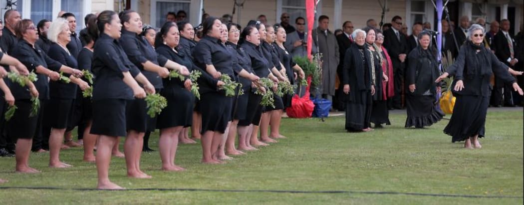 A powhiri to welcome guests for the annual Ratana celebrations in 2014