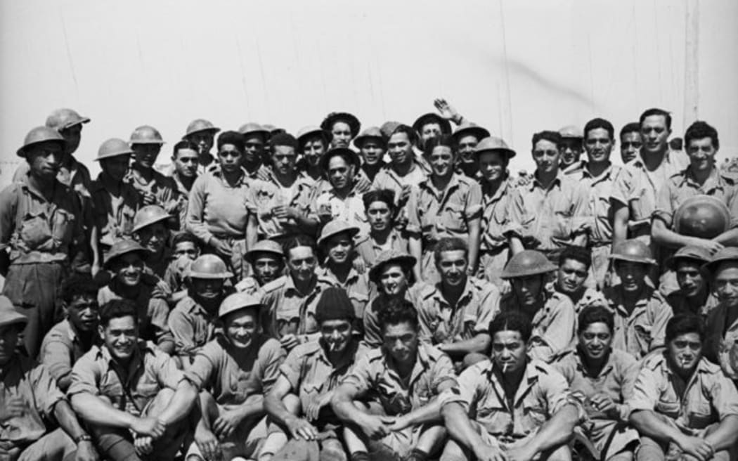 The 28th Maori Battalion at a transit camp in Egypt on the morning after their evacuation from Crete, June 1941.