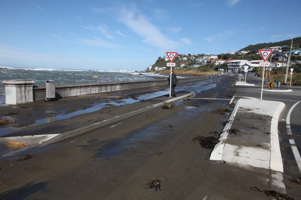 Beach debris has been strewn all over the road in parts of Wellington's South Coast.