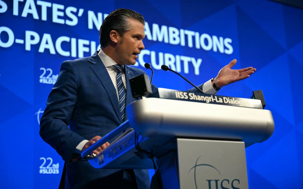 US Defence Secretary Pete Hegseth speaking at the IISS Shangri-La Dialogue security summit in Singapore, on 31 May, 2025.