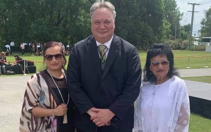 Cherie Tirikatene, Rino Tirikatene and Maia Tirikatene at Tuahiwi marae