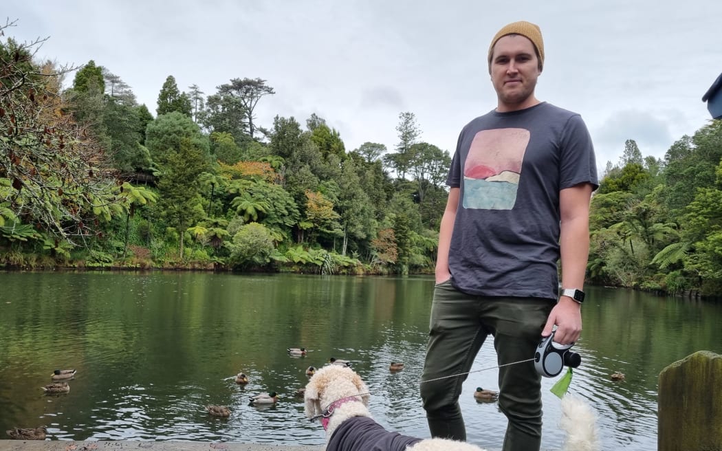 Taranaki man Jacob with his dog Bernie