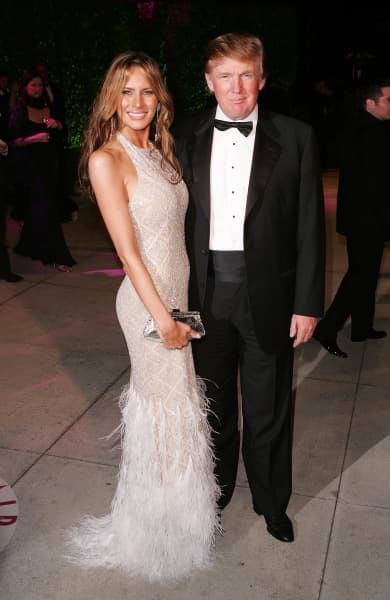 Donald Trump and Melania Trump arrive at the Vanity Fair Oscar Party at Morton's on February 27, 2005 in West Hollywood, California.
