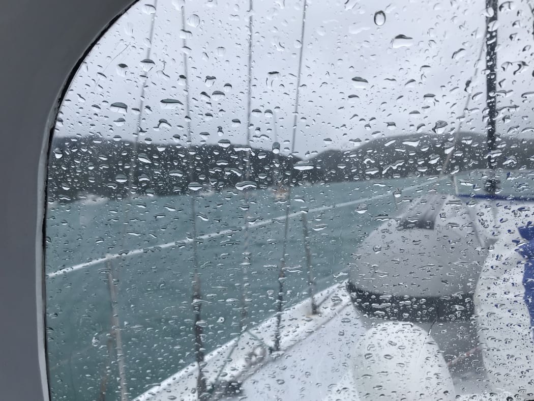 Alison and Graeme Leigh's vessel Running Free rides out the storm in Northland