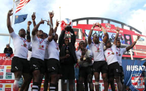 Fiji celebrate winning the 2016 Las Vegas Sevens.
