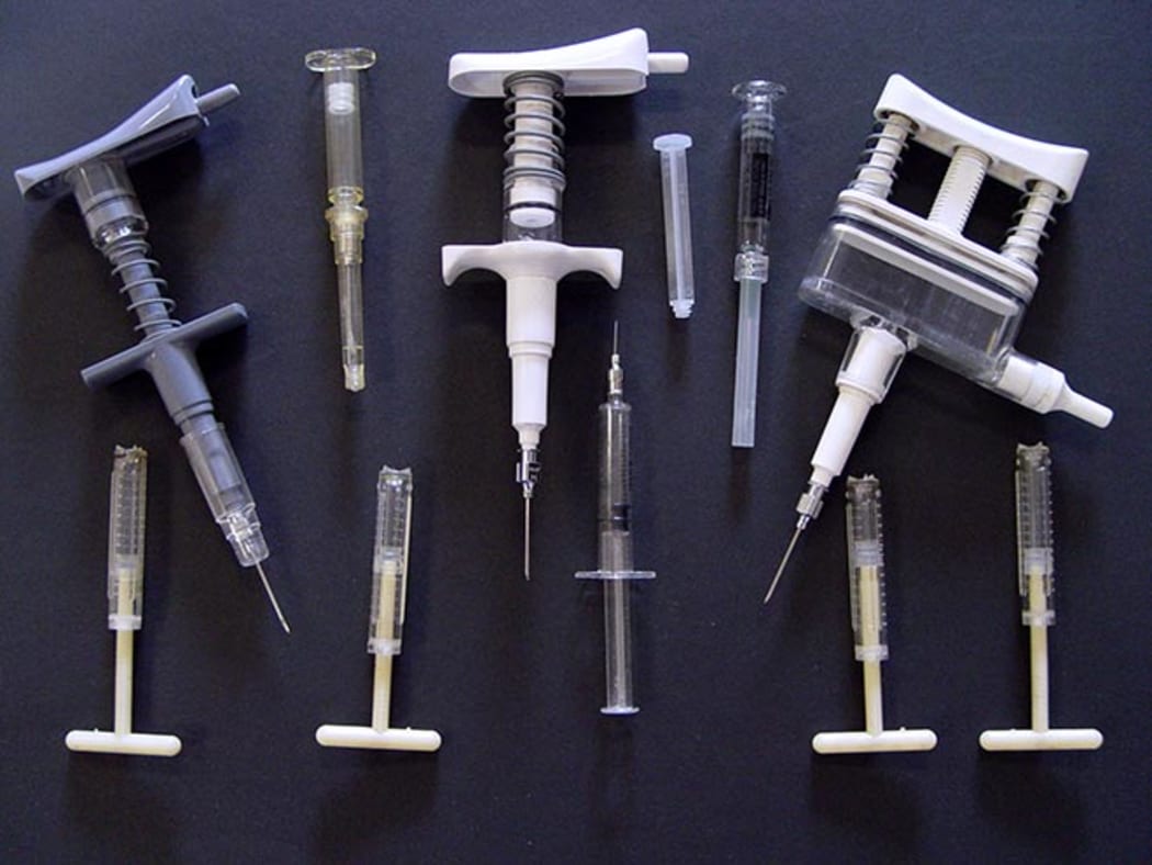 An array of syringes designed by Timaru inventor Colin Murdoch.