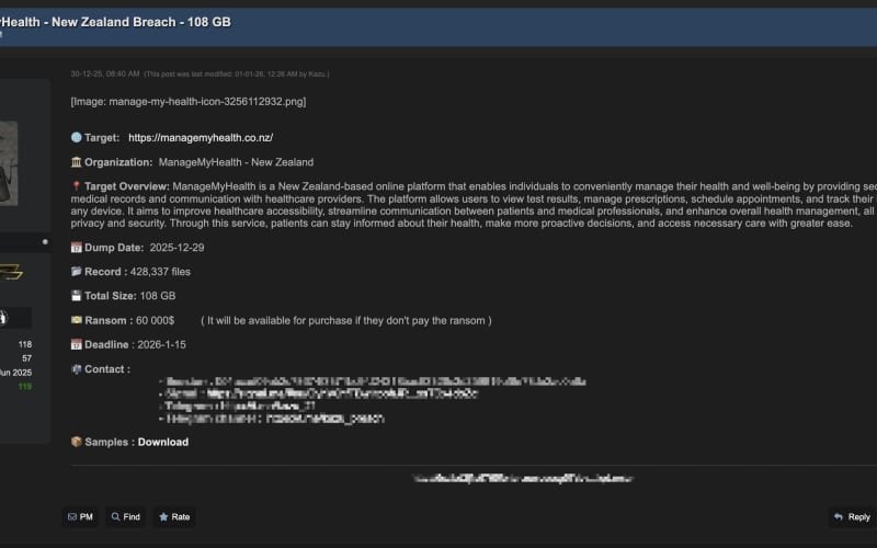 Manage My Health data breach ransom deadline arrives | RNZ