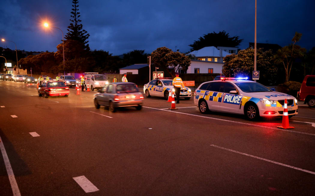 A police checkpoint at Mana, Wellington.