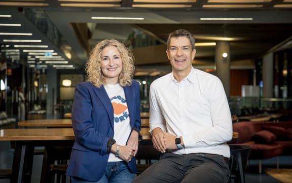 Stuff Group chief executive Sinead Boucher and TradeMe chief executive Anders Skoe.