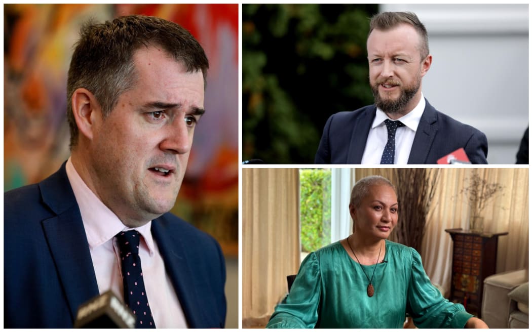 Labour's housing spokesperson Kieran McAnulty (right) and Green Party co-leader Marama Davidson have criticised Housing Minister Chris Bishop's plan for turning around Kāinga Ora.