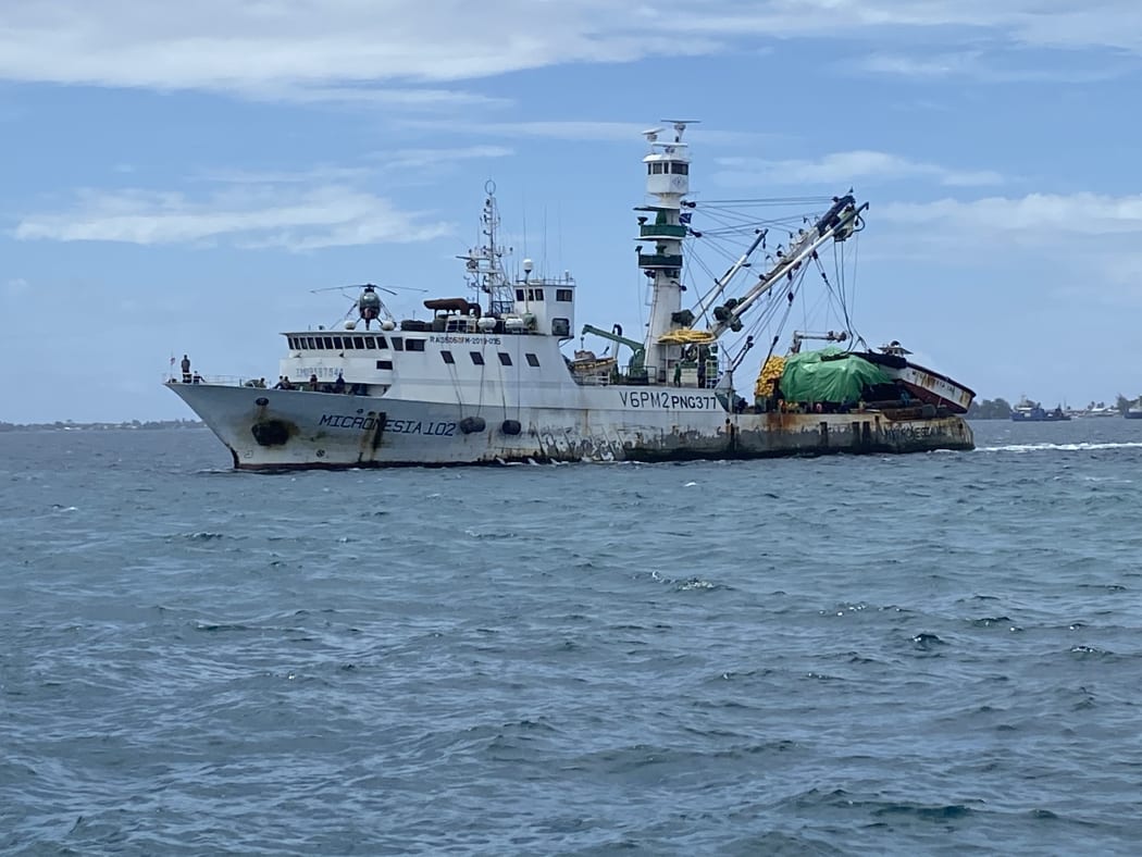 Purse seiner Micronesia 102 arrives in Majuro, 8 May 2021.