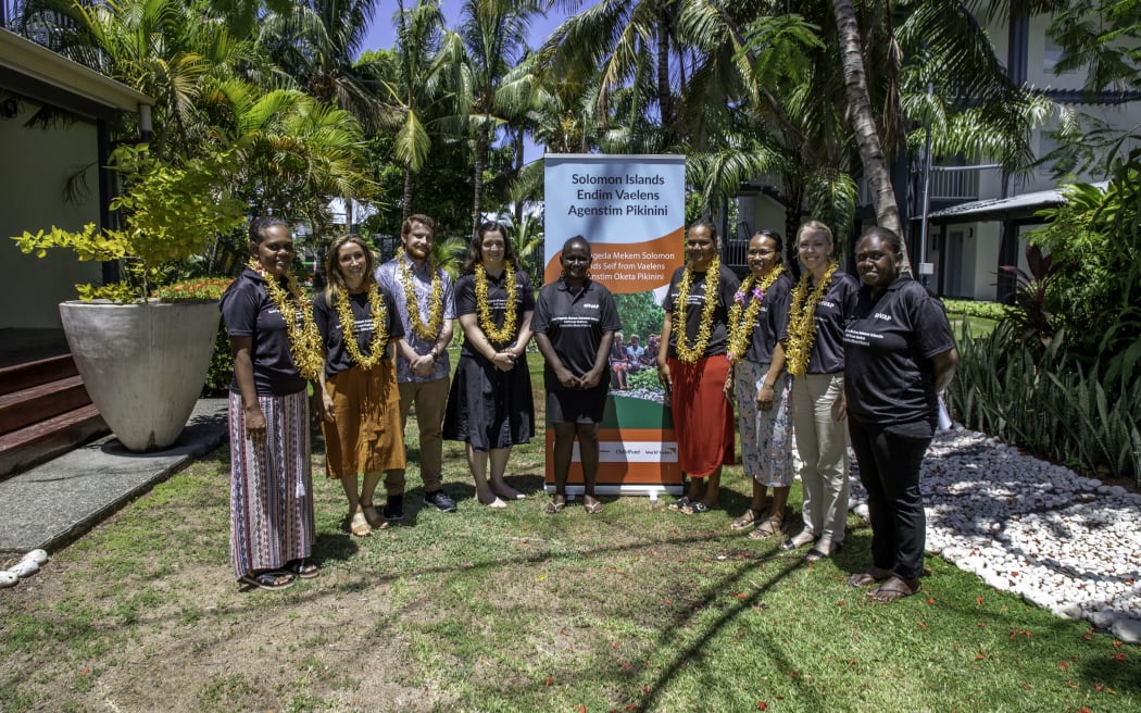 In-country and NZ partners from World Vision, ChildFund and Save the Children gathered for the launch of Solomon Islands Endim Vaelens Agenstim Pikinini (Ending Violence Against Children).