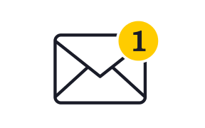 New incoming message envelope with one notification, vector object.