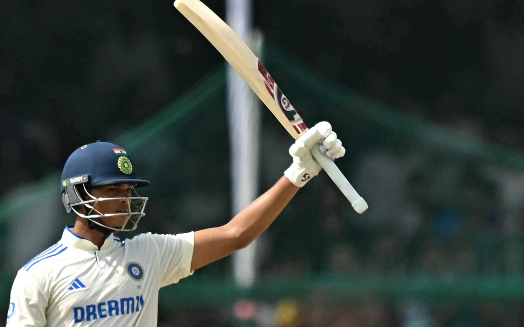 India's Yashasvi Jaiswal celebrates.