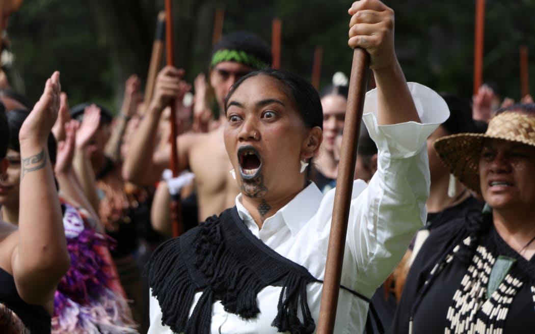 The people of Ngāpuhi deliver a powerful haka, welcoming parliamentarians onto the upper Waitangi Treaty Grounds.