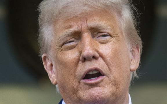 US President Donald Trump takes questions outside the West Wing of White House in Washington, DC, on May 8, 2025. (Photo by Jim WATSON / AFP)