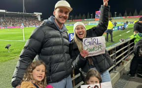 Nathalie Ramos at Zambia vs Japan in Hamilton with her family.