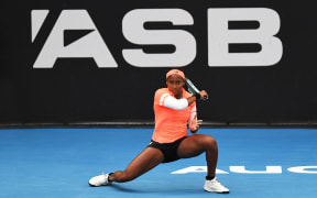 Coco Gauff of the USA during play at the 2023 Womens's ASB Classic.