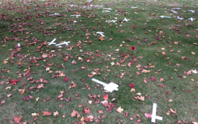 The destroyed Anzac memorial.