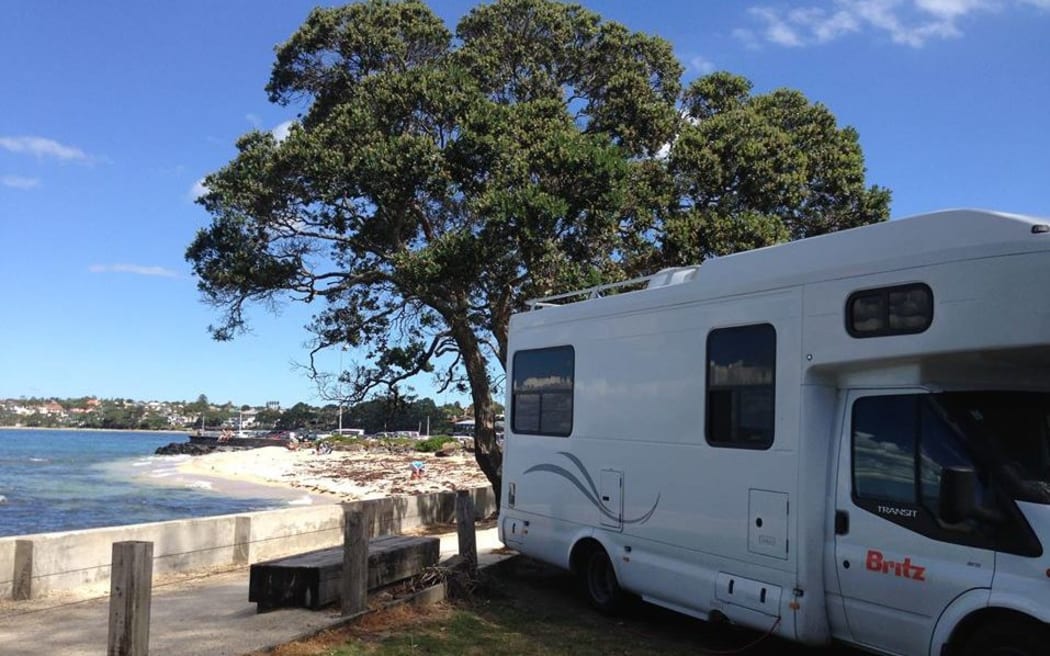 A campervan at Takapuna Beach holiday park.