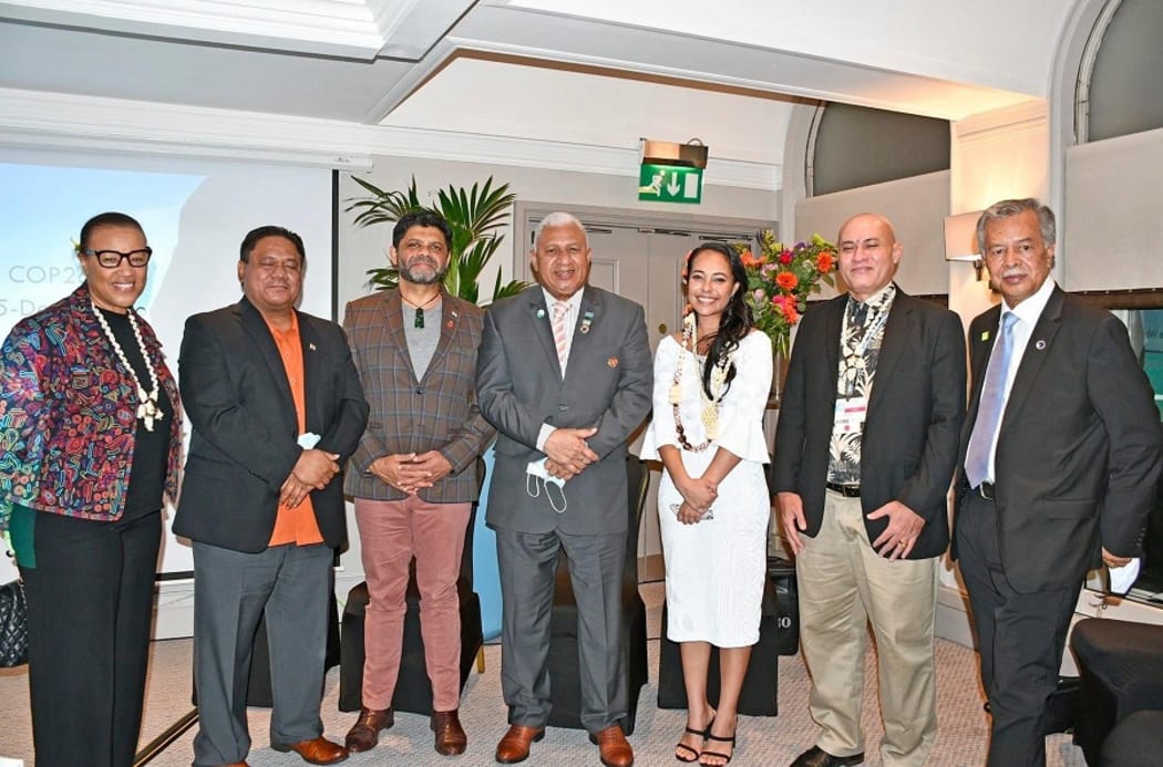 Commonwealth secretary-general Patricia Scotland, left, and members of the Pacific delegation during the COP26 in Scotland.