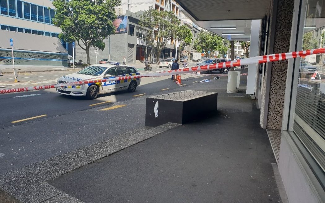 The scene on Anzac Ave where a woman was reportedly stabbed.