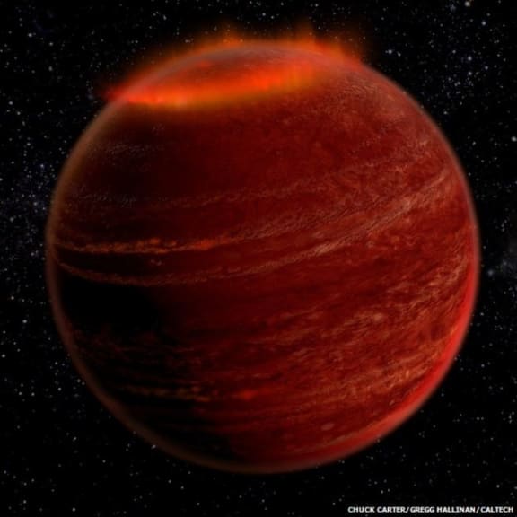 An artist's impression of an auroral display on a brown dwarf.