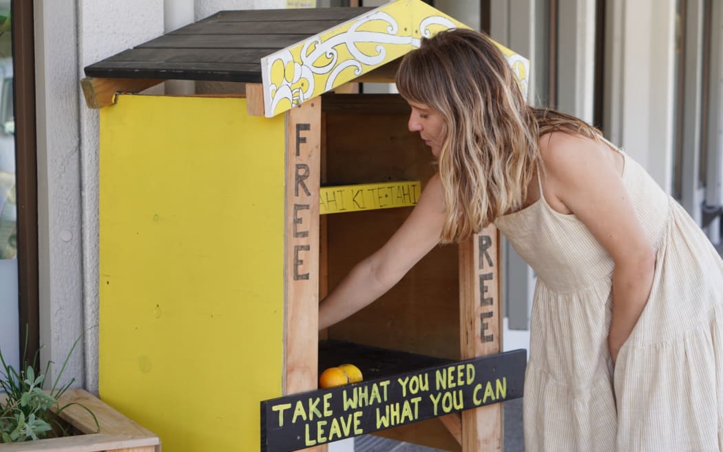 Steph with the pataka kai outside the Peel St hub.